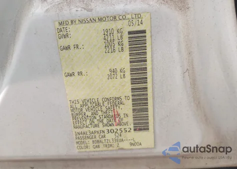 2015 Nissan Altima 2.5 Sl from USA, damaged, VIN 1N4AL3APXFN302552